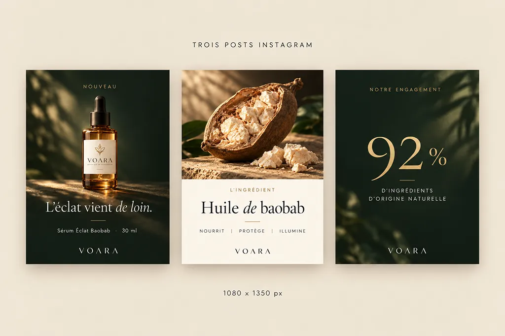 Trois posts Instagram pour le lancement du Sérum Éclat Baobab de Voara