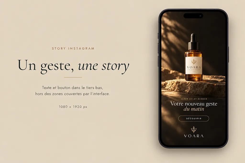 Story Instagram de la campagne Voara présentée dans un téléphone