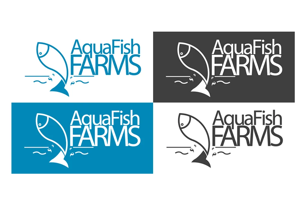 Logo Aquafish Farms horizontal dans ses quatre variantes de couleur
