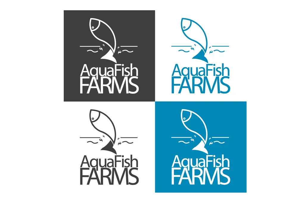 Logo Aquafish Farms vertical dans ses quatre variantes de couleur